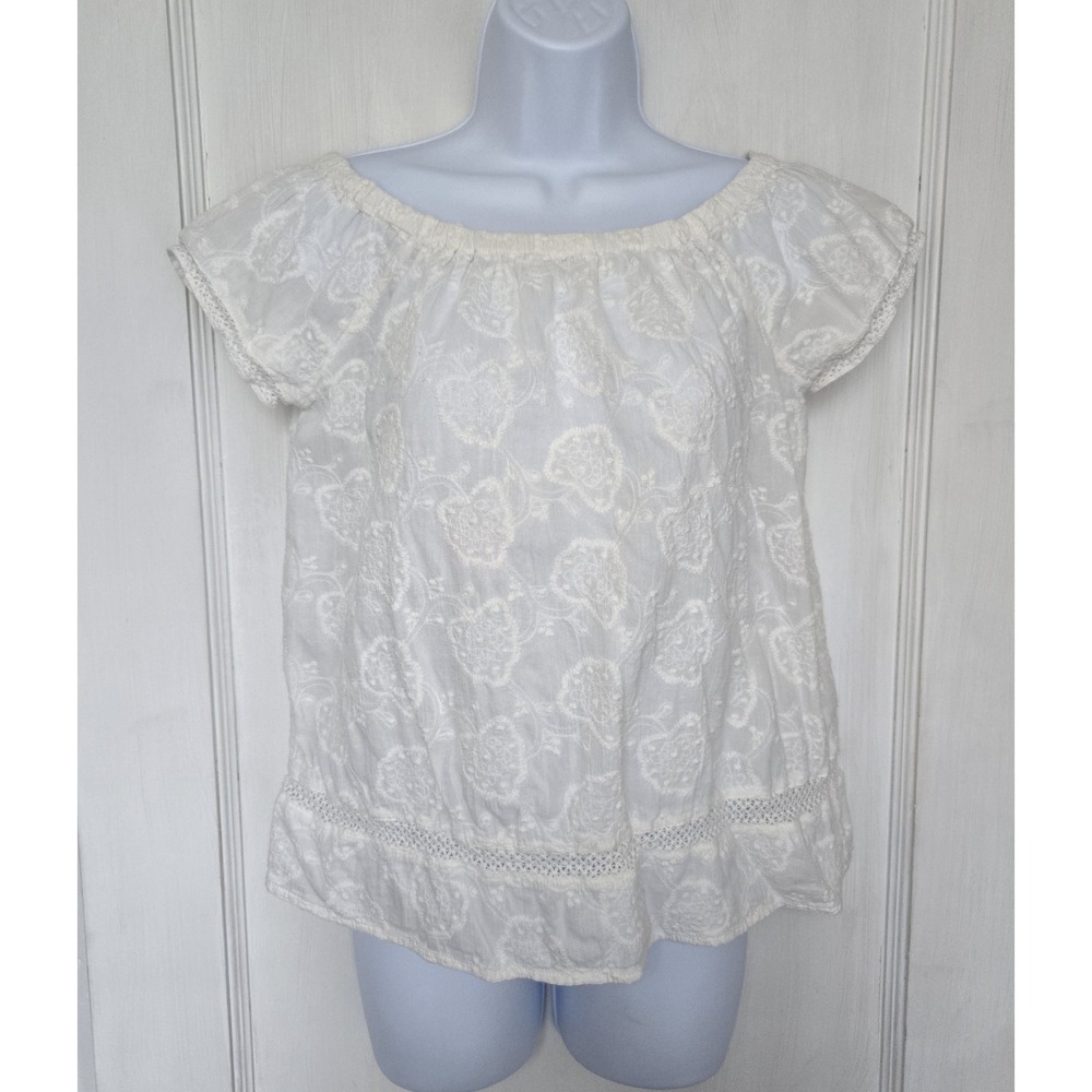 Lucky Brand Live in Love Women's Cap Sleeve‎ Blouse Crochet Detail Size Small